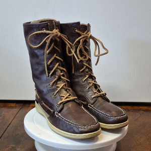 Sperry Top Sider Brown Lace Up Mid Calf Fold Over Boat Boots Size 7.5 M 9173865